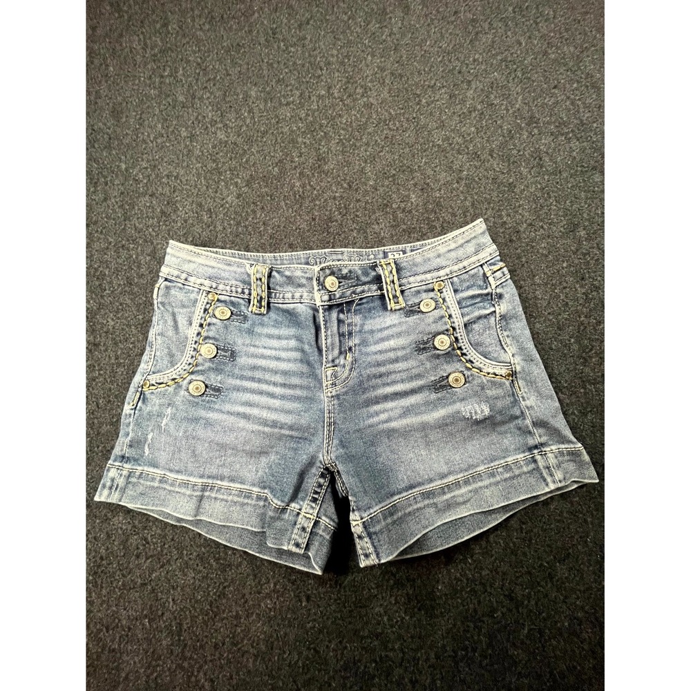 Miss Me Jeans Shorts Womens 27 Blue Denim Cotton Stretch Medium Wash Cuffed Hems